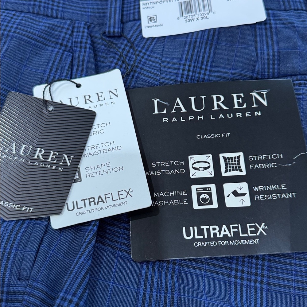 Lauren Ralph Lauren LRL Ultraflex blue plaid NORTON trousers  33 X 30 - Picture 3 of 4